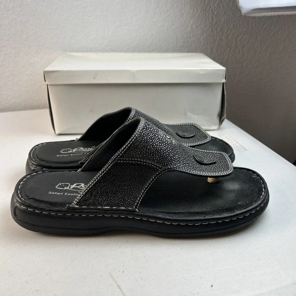 Ray Safari Exotic Leather Sandals Stingray‎ Black Mens Size 14